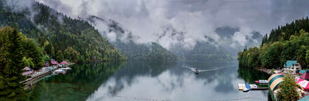 Abkhazia, September 29, 2019: Lake Ritsa and mountains in the Republic of Abkhazia.のeditorial素材