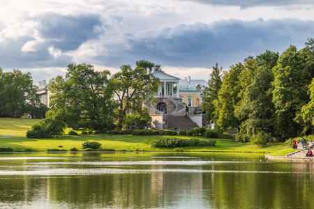 Pushkin, Russia - July 12, 2022: The view of the Catherine Park in Tsarskoye Selo