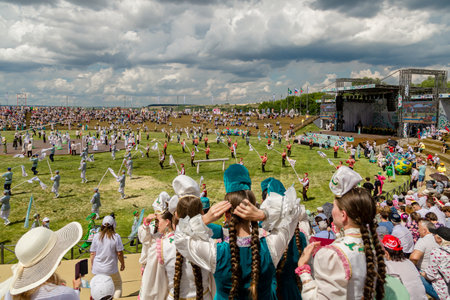 Kazan, Republic of Tatarstan, Russia - July 3, 2021: Sabantuy, the peoples Tatar fieldwork holidayのeditorial素材