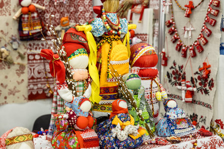 SAINT PETERSBURG, RUSSIA - September 1, 2023: Festival - fair. Grandma knits and sews clothes for them using Russian patterns. Russian culture.のeditorial素材