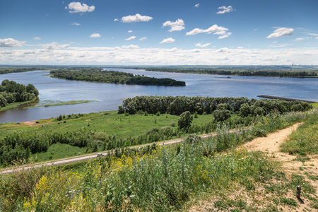 View of the confluence of the Toima river into the Kama river, Elabuga, Tatarstan, Russian...
