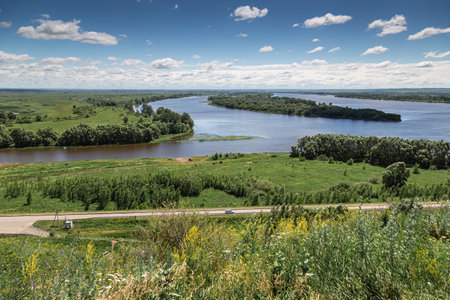 View of the confluence of the Toima river into the Kama river, Elabuga, Tatarstan, Russian Federationの写真素材