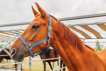 Portraits of Arabian stallions. Horses in a stall