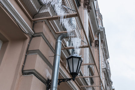 icicles on the office buildingの写真素材