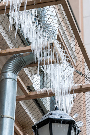 icicles on the office buildingの写真素材