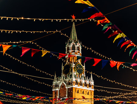 MOSCOW, RUSSIA - JANUARY 2, 2022: New Year Spasskaya Towerのeditorial素材