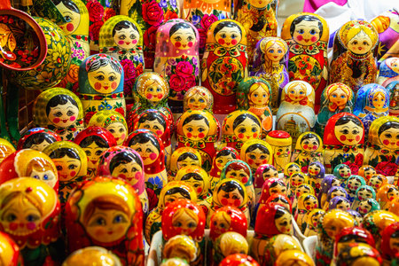 Wooden Nesting Dolls or Russian Matryoshka Dolls for sale in Russiaの写真素材