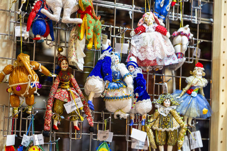 Traditional Christmas souvenir nutcrackers sold on Christmas market