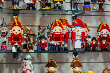 Traditional Christmas souvenir nutcrackers sold on Christmas market