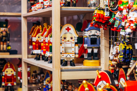 Traditional Christmas souvenir nutcrackers sold on Christmas market