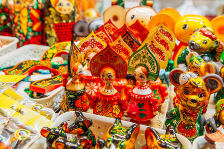 Traditional Christmas souvenir nutcrackers sold on marketの写真素材