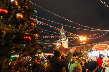 MOSCOW, RUSSIA - JANUARY 2, 2022: Moscows Red Square is decorated with Christmas decorationsのeditorial素材