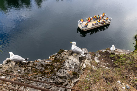 Ruskeala, Karelia, Russia - 8 July, 2023: Landscape of the mountain park Ruskeala in the Republic of Kareliaのeditorial素材