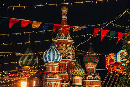 Moscow, Russia - January 7, 2020: New Years fair on Red Square