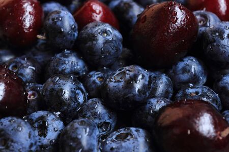 Berry Mix: blueberries and cherriesの写真素材