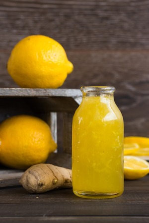 Home remedy for colds from lemon, honey and gingerの写真素材