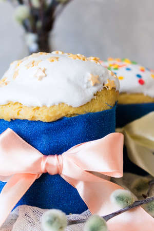 Easter attributes on a light backgroundの写真素材