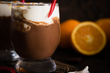 Warming hot chocolate with orange and chili for a cold season