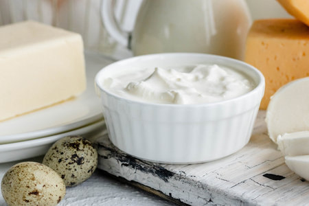A variety of farm products. Assorted dairy and dairy products