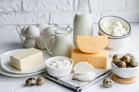 A variety of farm products. Assorted dairy and dairy productsの写真素材