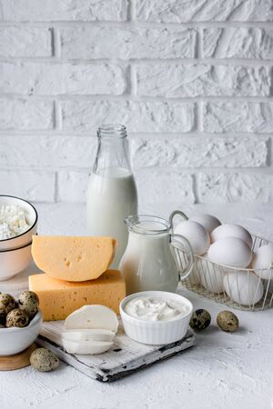 A variety of farm products. Assorted dairy and dairy productsの写真素材