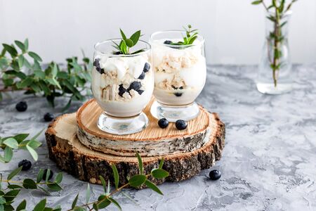 Light summer dessert made from whipped cream, meringues and fresh berries. Eaton massの写真素材