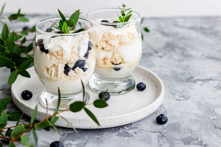 Light summer dessert made from whipped cream, meringues and fresh berries. Eaton massの写真素材