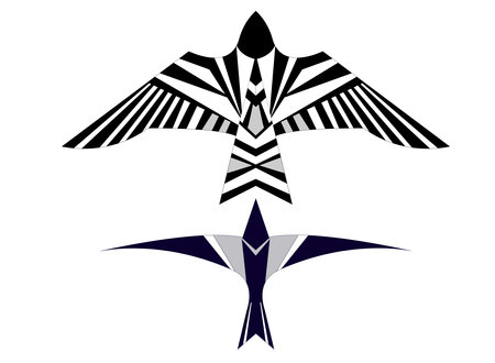 Raven and swallow in flight on white backgroundのイラスト素材