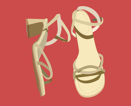 Womens Medium Platform Shoes. Cute Style. Beige. sandalsのイラスト素材