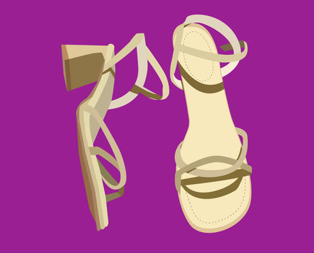 Womens Medium Platform Shoes, Cute Style, Beige, High Heel Shoesのイラスト素材