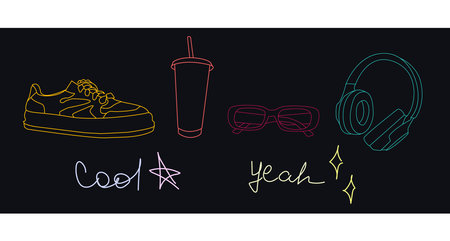 Black pattern of items, fashion accessories from line and strokeのイラスト素材