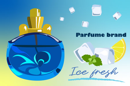 womens perfume with different scents, blue ice fresh, designer bottleのイラスト素材