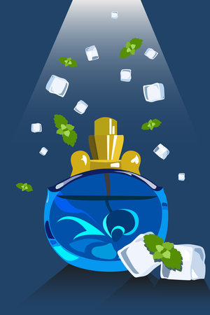 womens perfume with different scents, blue ice fresh, designer bottleのイラスト素材