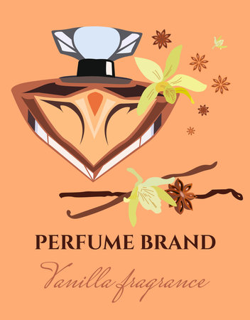 womens perfume with different scents, vanilla extract, designer bottle.のイラスト素材