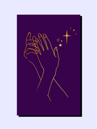 Elegant hand silhouette, gold and stars, luxury brand for beauty salon, manicure, banner or poster to the interiorの写真素材