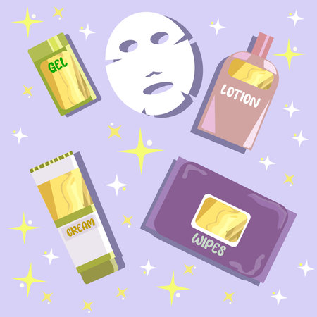 Cute grooming kit, jars of tissues for the daily routineのイラスト素材