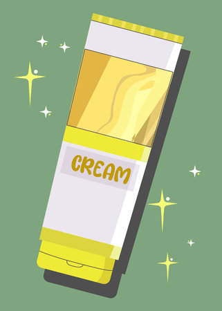 Sunscreen cosmetics.Cream cosmetic and cream swatching. Product for Summer Protectiont. Jar safety Cartoon vector illustrationのイラスト素材