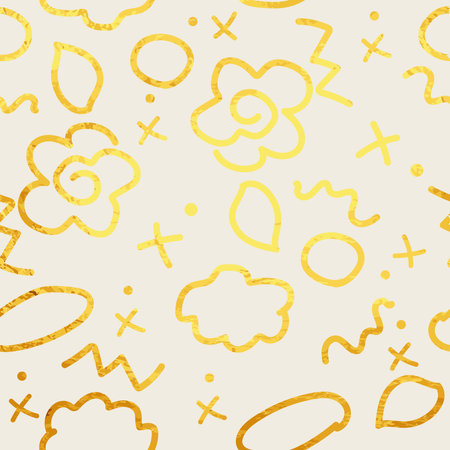 Seamless pattern in line style. wrapping decoration. white and golden abstract, fine vector creative motif with flowersのイラスト素材