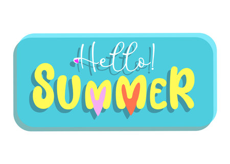 .Fun inscription Hello Summer with hearts. Label background, label and business card design minimalismのイラスト素材