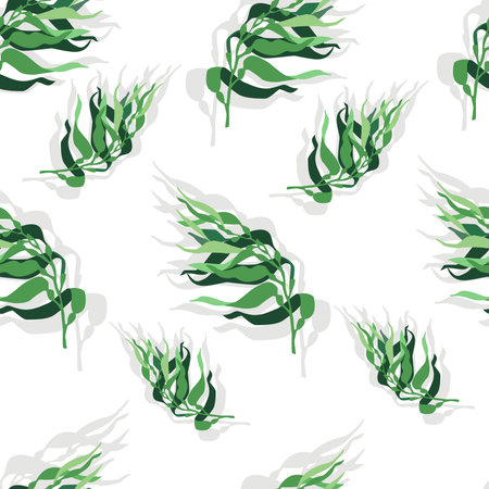 Seamless pattern, seaweed green leaves. Designs for textiles, wallpaper and prints. Minimalistic algaeのイラスト素材