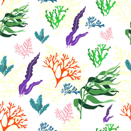 Seamless pattern, seaweed colorfull. Designs for textiles, wallpaper and prints. Minimalistic algaeのイラスト素材