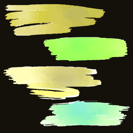 Abstract watercolor brush strokes isolated on black. Autumn green shadesのイラスト素材