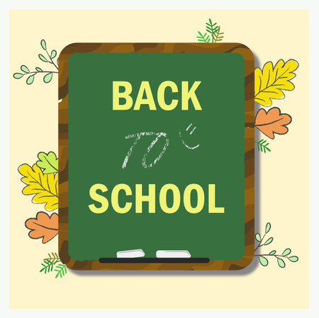 Back to School, Blackboard with Autumn leaves, Green board, lettering, smileのイラスト素材