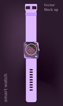 Smart watch pulse heart. Vector illustration, color web icons set, new flat style. Creative illustration, idea for infographics. App for health watches, purple colorのイラスト素材