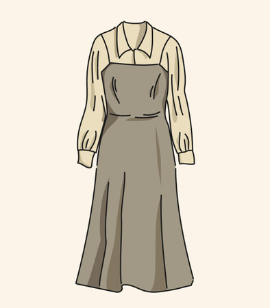 Womens dress is elegant in retro style, Blouse with ruffles. Minimalism and fashionable Clothes for Girls. Illustration for stores, advertising, websites and bannersのイラスト素材