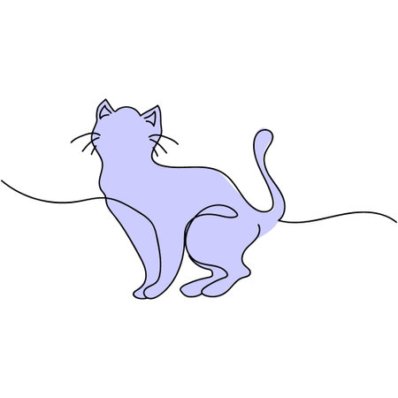 Cat line art design illustration template. Cute silhouette of cat. Purple cat sitting.のイラスト素材
