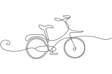 Continuous one line drawing vintage retro urban city bicycle, ecological sport transport. Relaxing bike for community. Healthy lifestyle by cycling. Single line draw design vector graphic illustrationのイラスト素材