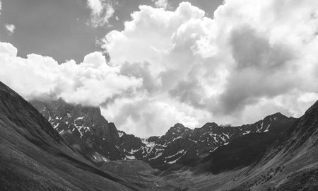 Black and white Picturesque rocks and mountains, beautiful background of the mountains. Amazing landscape of nature and sky. Photo high guality.の写真素材
