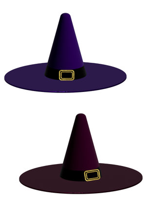 3d illustration traditional Halloween icon featuring a Witch hat, the sorcerer capの写真素材