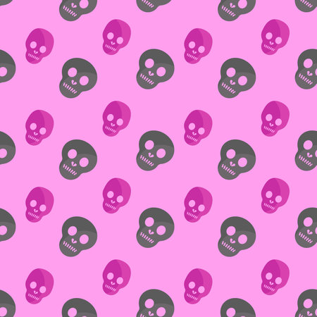 Seamless skull pattern in trendy pink and gray on pink backgroundのイラスト素材
